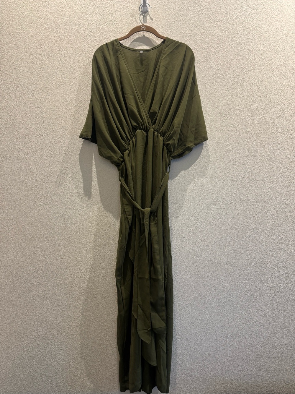 Elegant Olive Green Maxi Dress with Wrap Detail